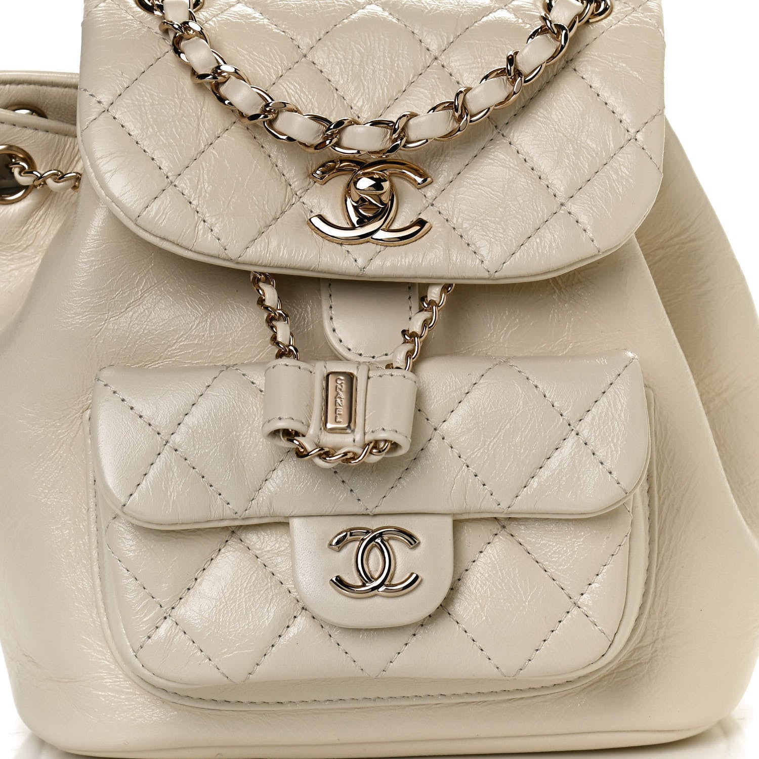 Chanel Glazed Aged Calfskin Quilted Small Duma Drawstring Backpack White 8 of 10