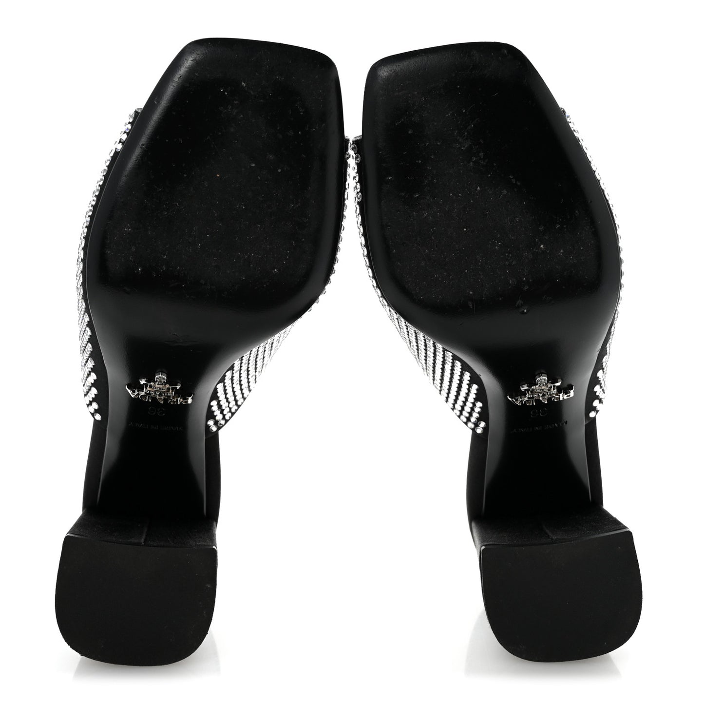 Satin Crystal Logo 90mm Slide Sandals 36 Cristal