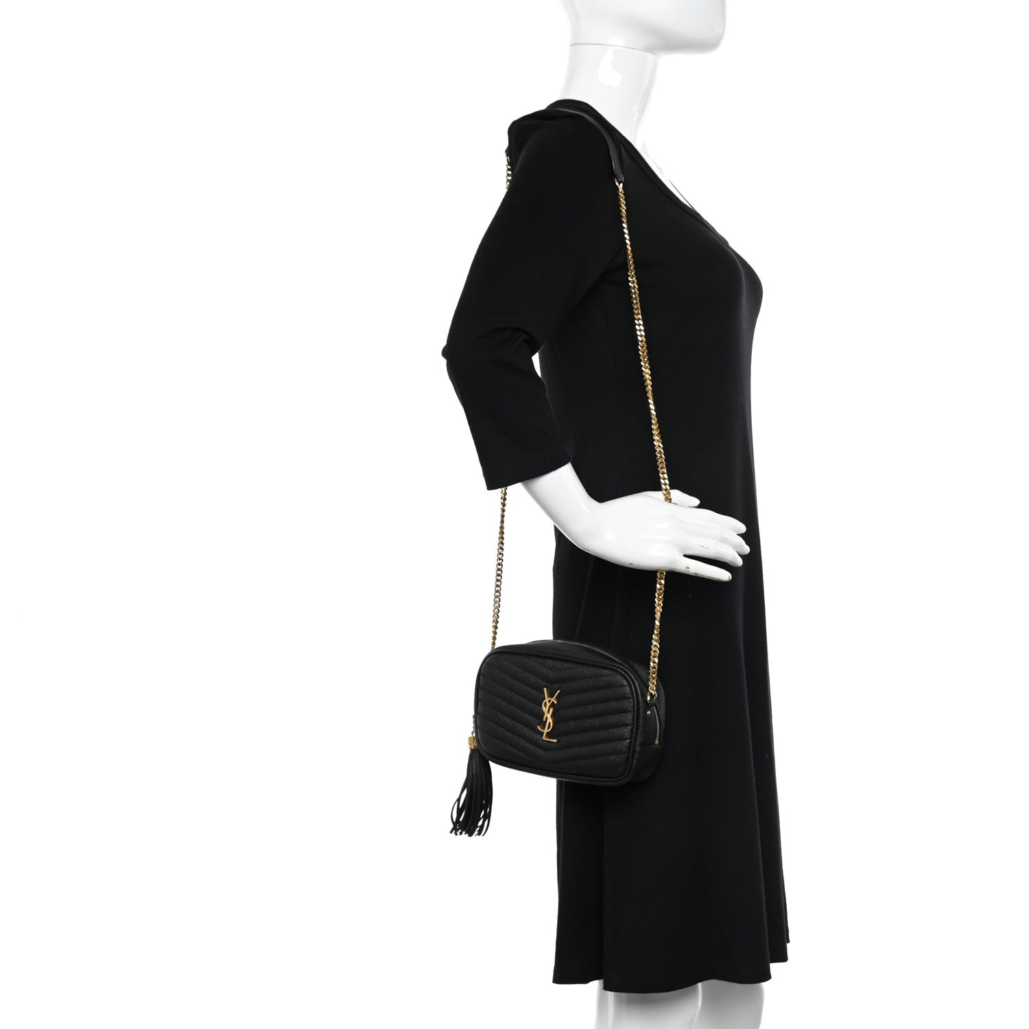 Saint Laurent SAINT LAURENT Grain De Poudre Matelasse Monogram Mini Lou Camera Bag Black 2 of 10