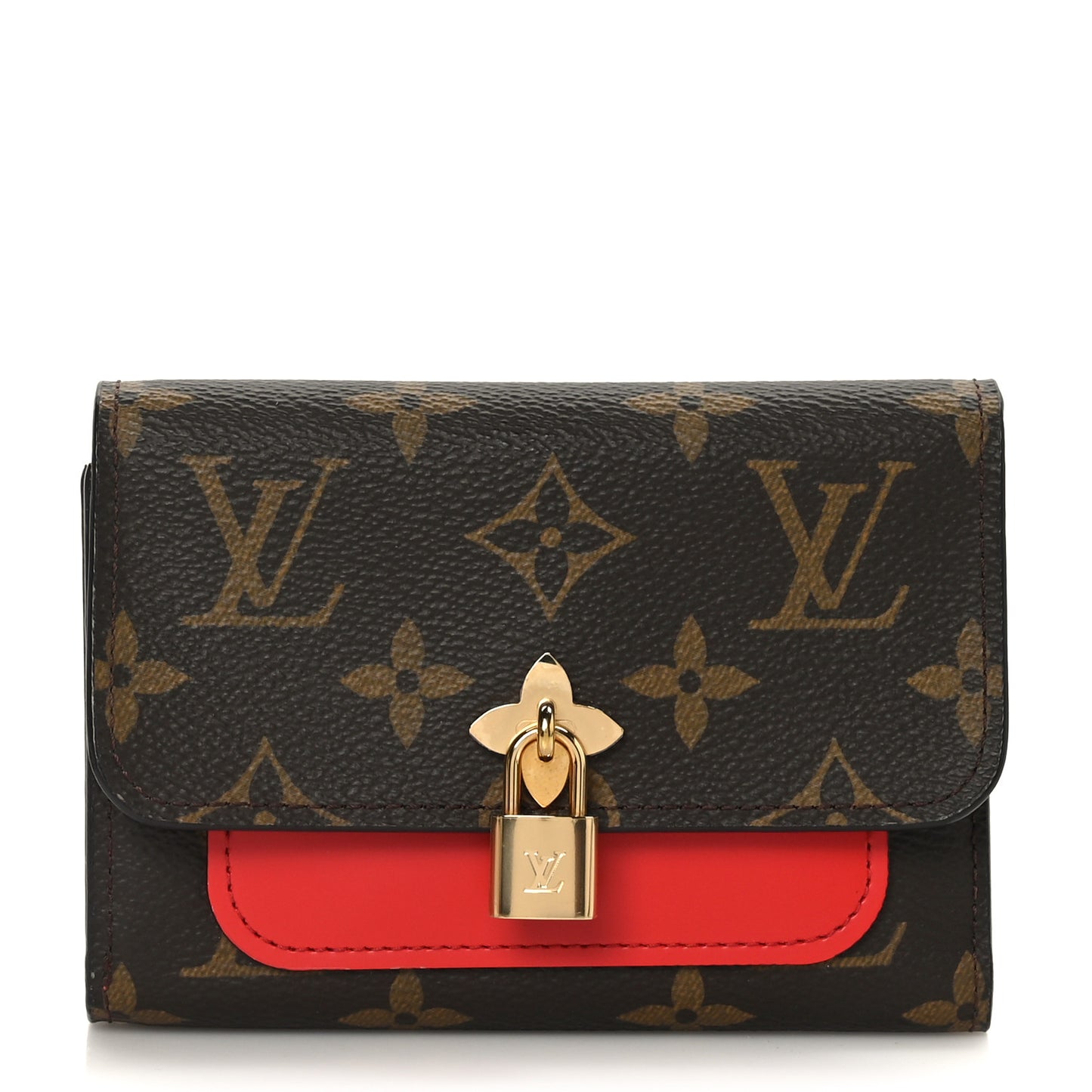 Monogram Flower Lock Compact Wallet Coquelicot