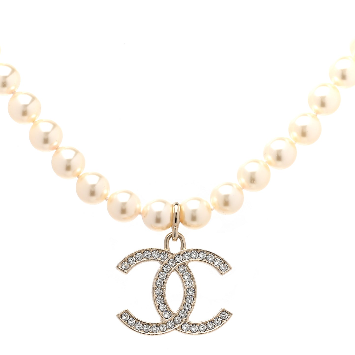 Pearl Crystal CC Airpods Necklace Gold