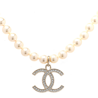 Chanel Pearl Crystal CC Airpods Necklace Gold 1 of 5