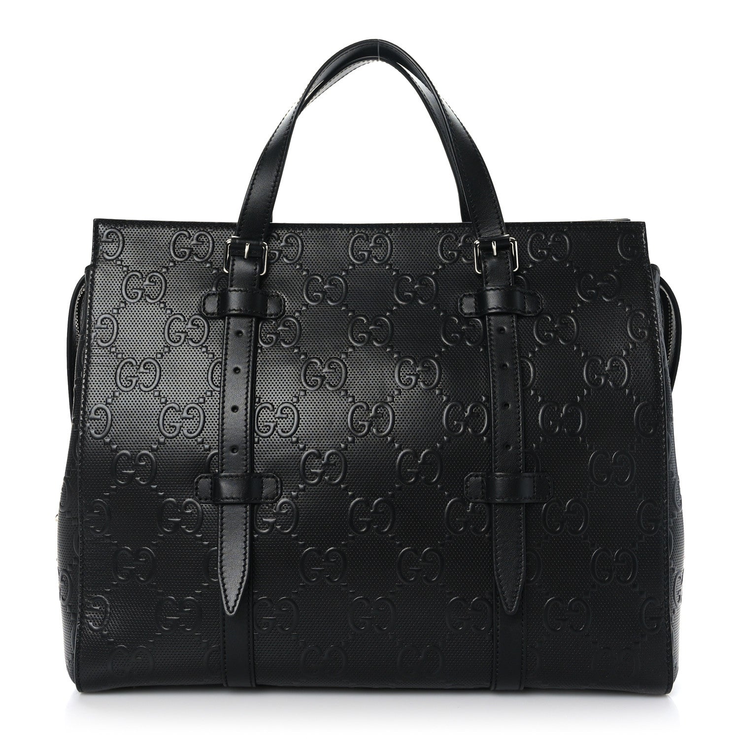 Gucci Calfskin GG Tennis Embossed Tote Bag Black 1 of 9