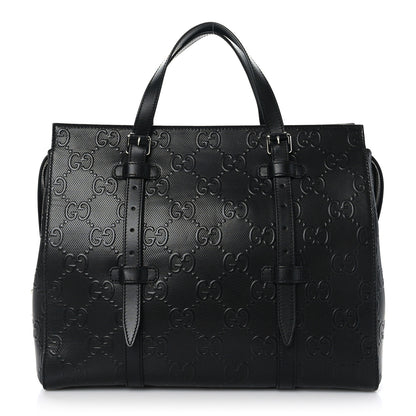 Gucci Calfskin GG Tennis Embossed Tote Bag Black 1 of 9