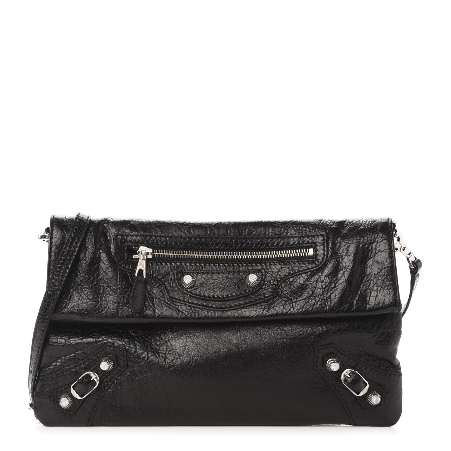 Balenciaga Agneau Giant 12 Silver Hardware Envelope Strap Clutch Black 1 of 10