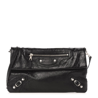 Balenciaga Agneau Giant 12 Silver Hardware Envelope Strap Clutch Black 1 of 10