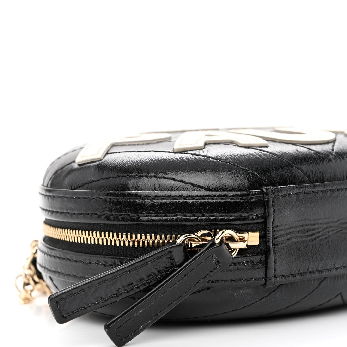 Lambskin Embroidered Chevron Quilted La Pausa Tassel Clutch Black