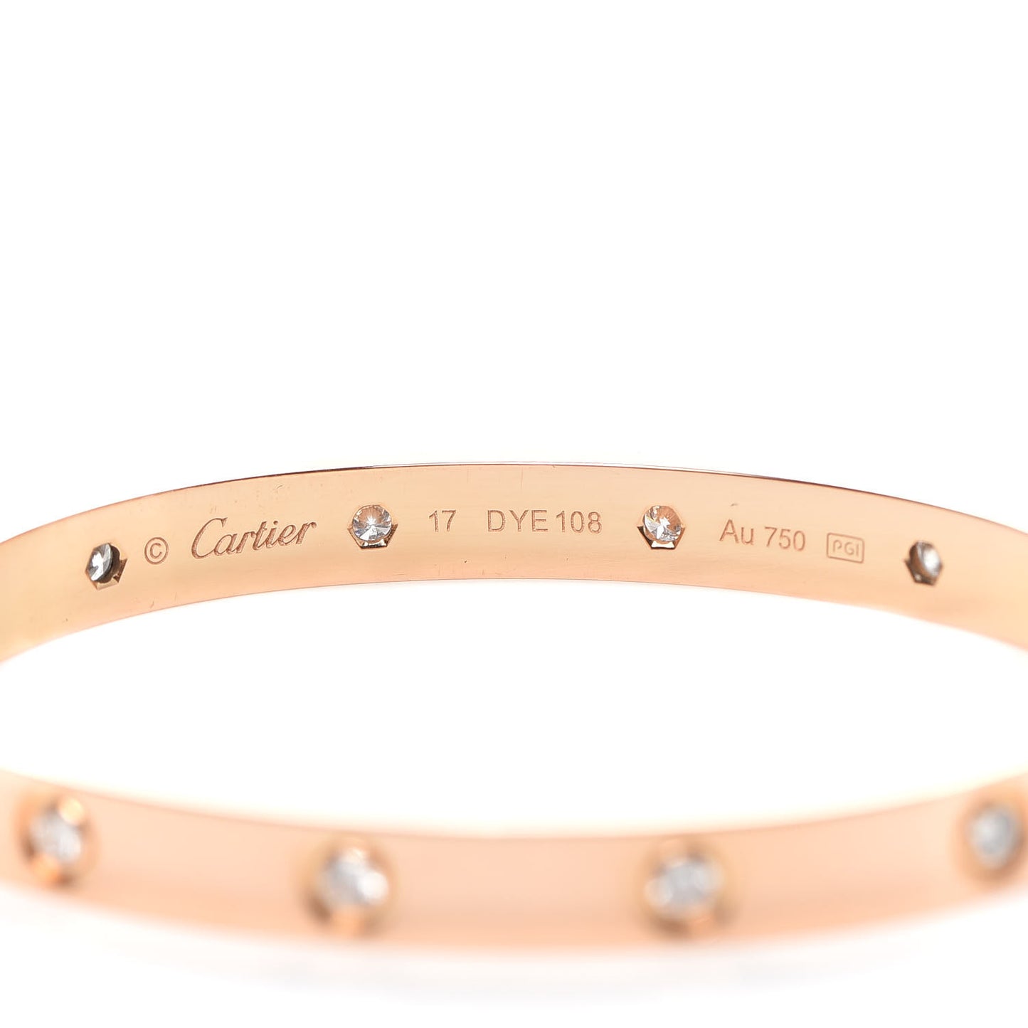 18K Pink Gold 10 Diamond LOVE Bracelet 17