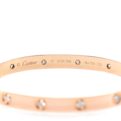 Cartier 18K Pink Gold 10 Diamond LOVE Bracelet 17 5 of 7