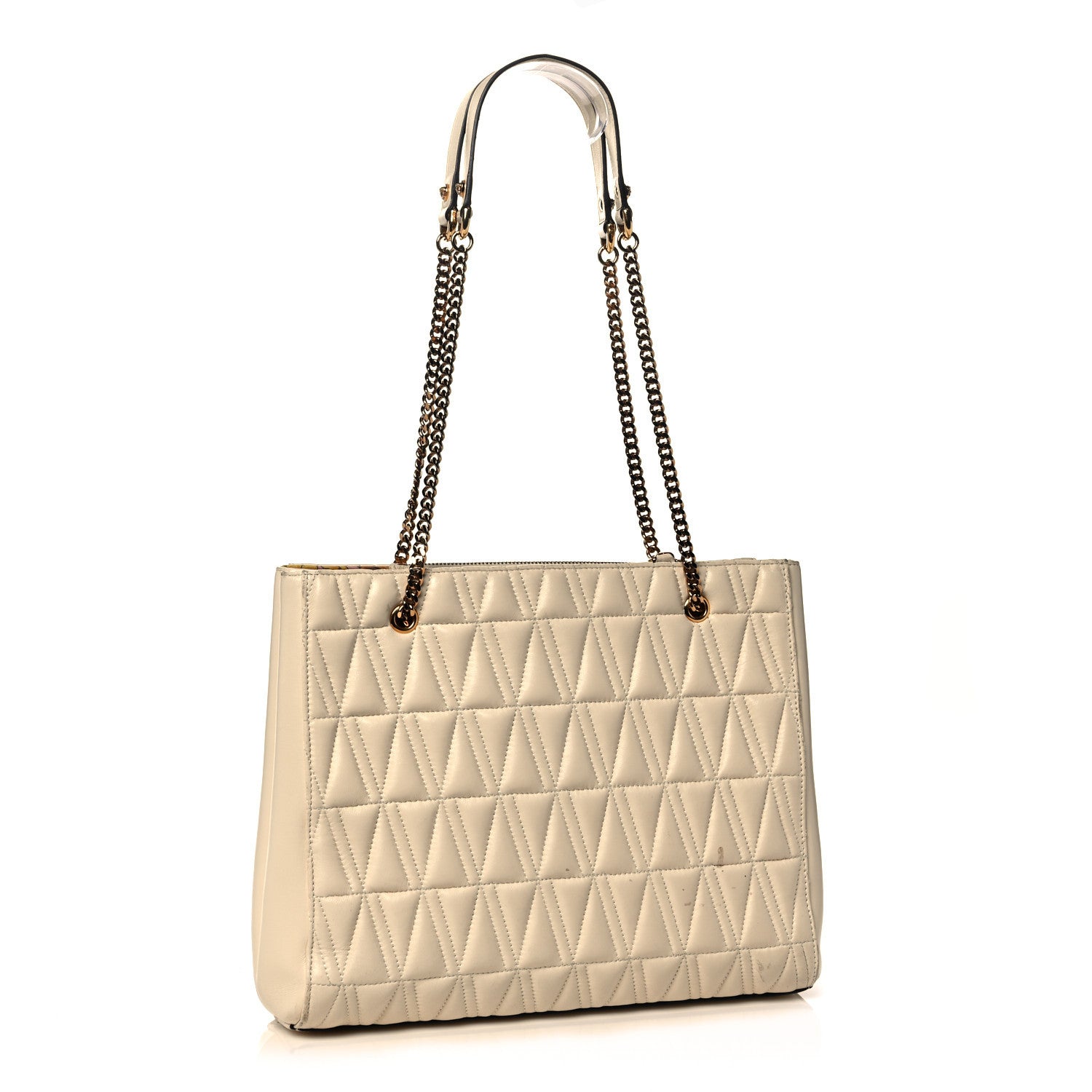 Versace Nappa Barocco Quilted Virtus Chain Shoulder Bag Ecru 2 of 19