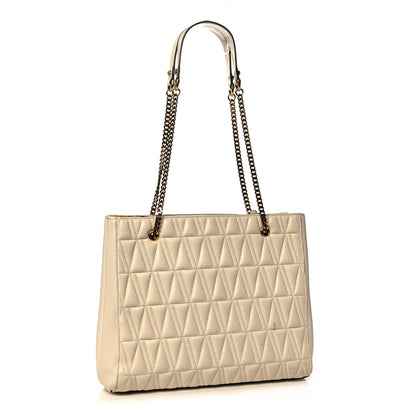 Versace Nappa Barocco Quilted Virtus Chain Shoulder Bag Ecru 2 of 19