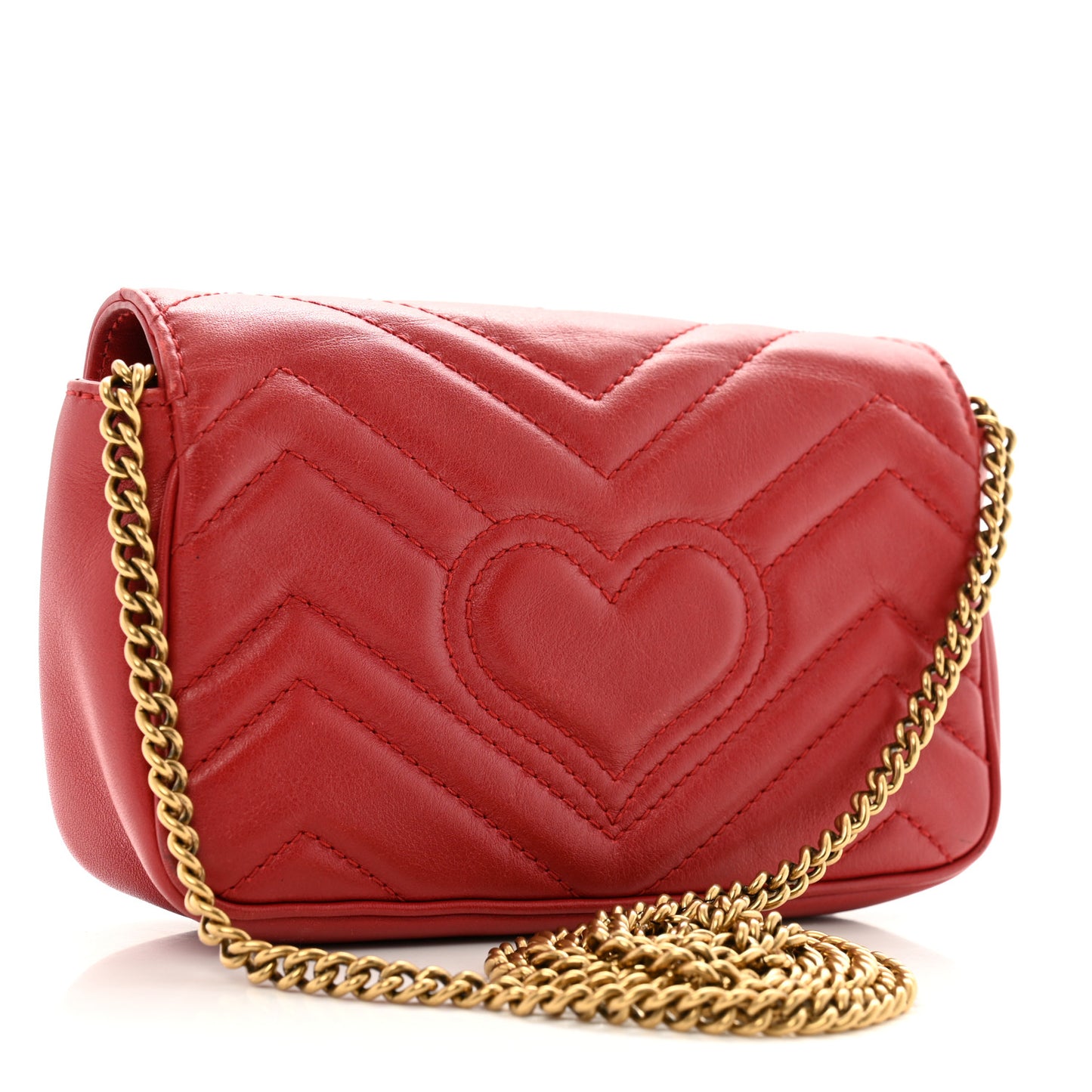 Calfskin Matelasse Super Mini GG Marmont Shoulder Bag Hibiscus Red