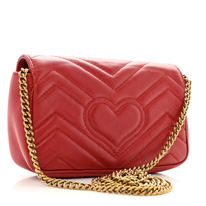 Gucci Calfskin Matelasse Super Mini GG Marmont Shoulder Bag Hibiscus Red 3 of 11