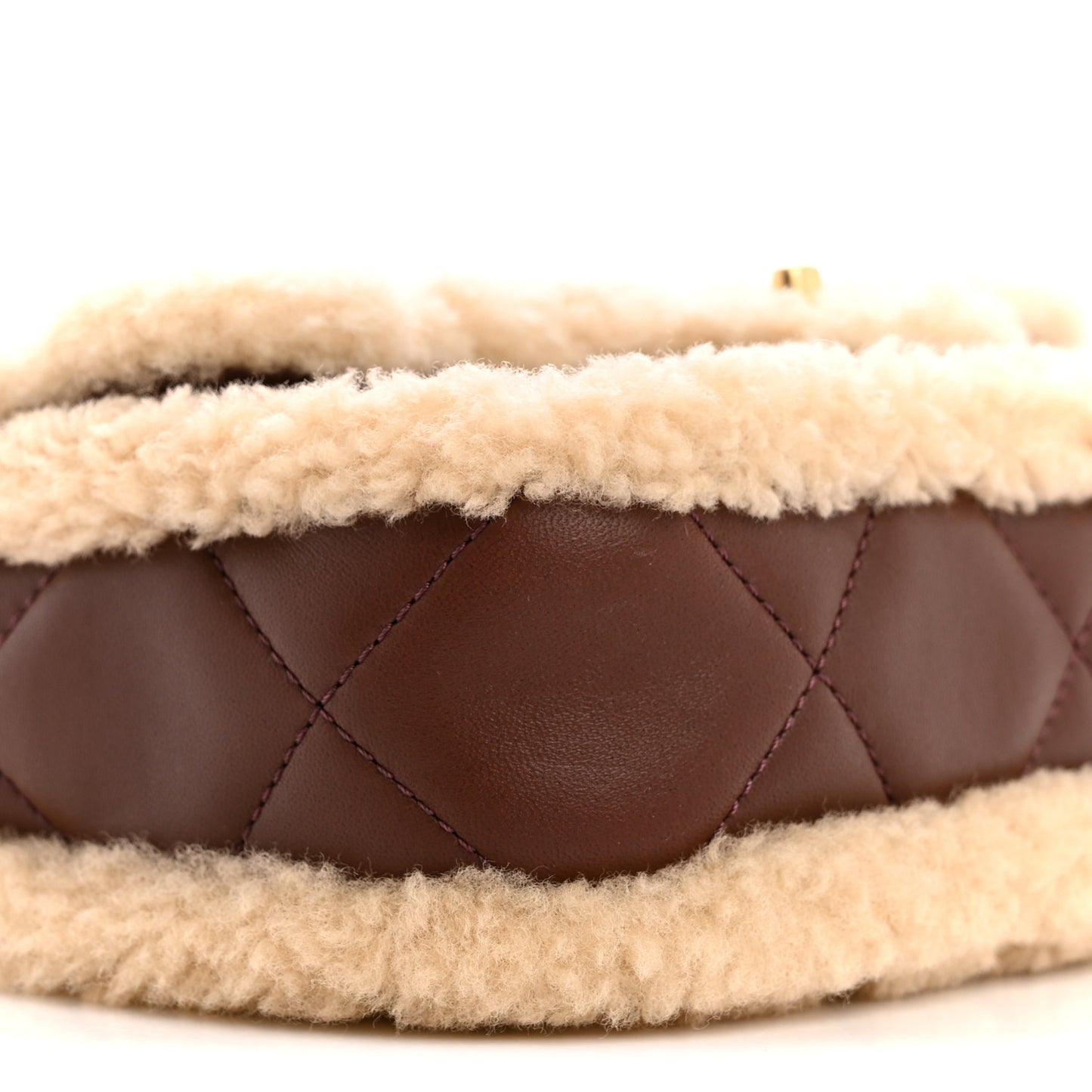 Shearling Lambskin Quilted Mini Furry Coco Flap Beige Dark Brown