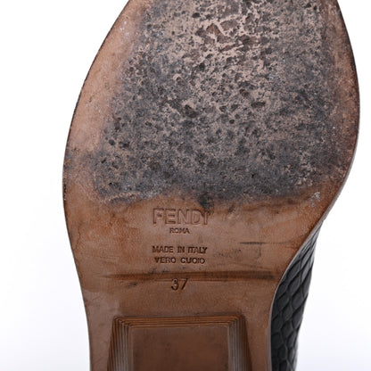 Fendi Calfskin Crocodile Embossed Cutwalk Ankle Boots 37 Black 6 of 15