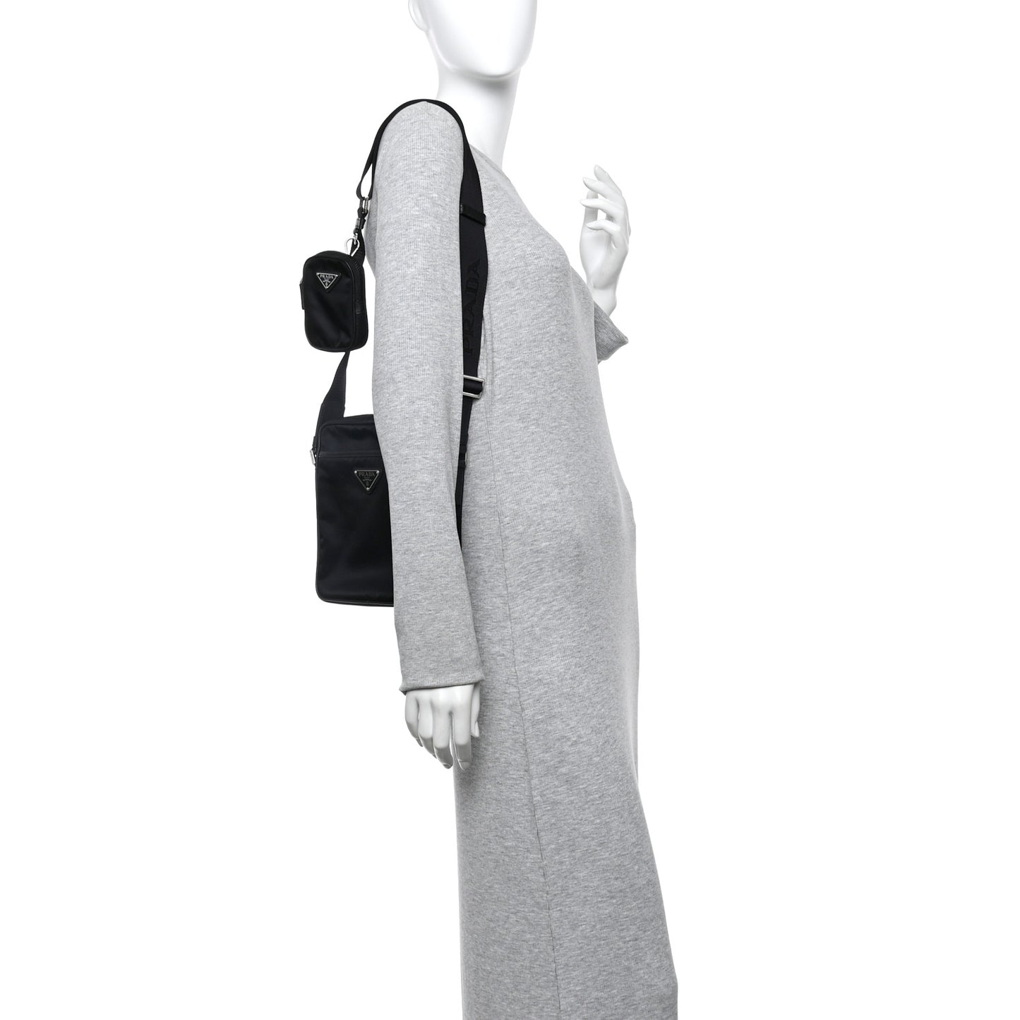 Tessuto Nylon Saffiano Pocket Messenger Shoulder Bag Black