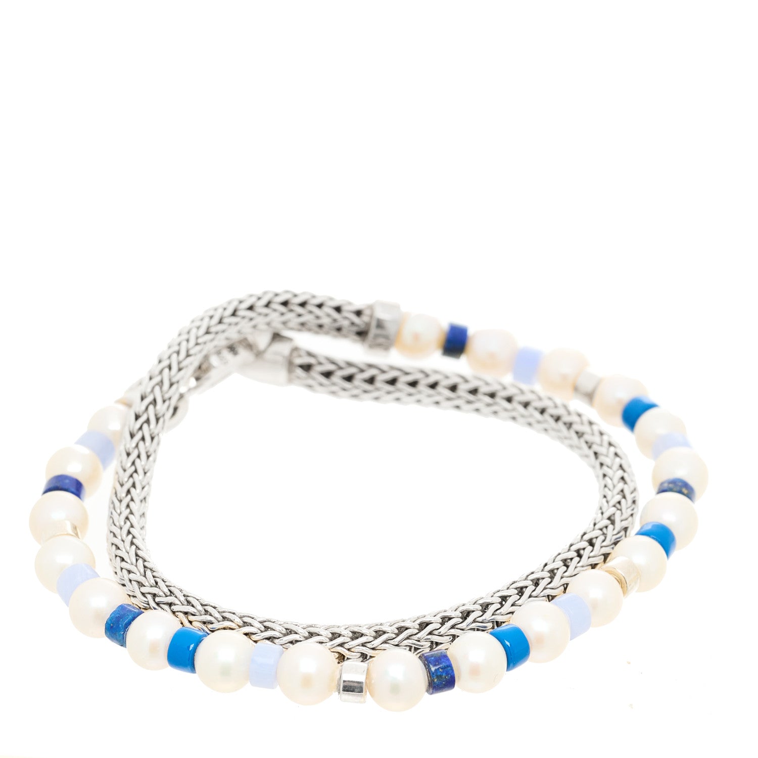 John Hardy Sterling Silver Freshwater Cultured Pearl Blue Lace Agate Lapis Lazuli Wrap Bracelet 1 of 3