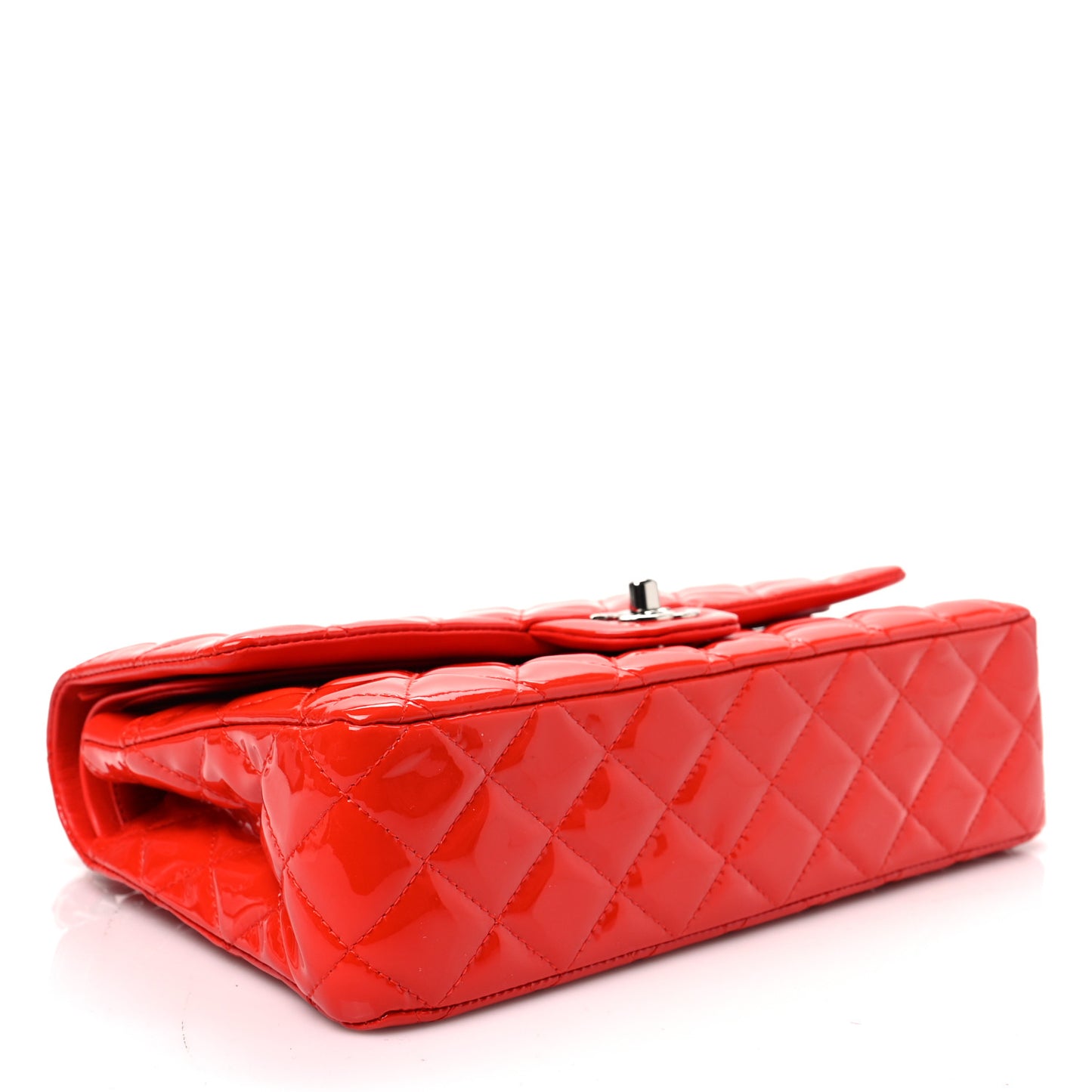 Patent Calfskin Quilted Medium Double Flap Red