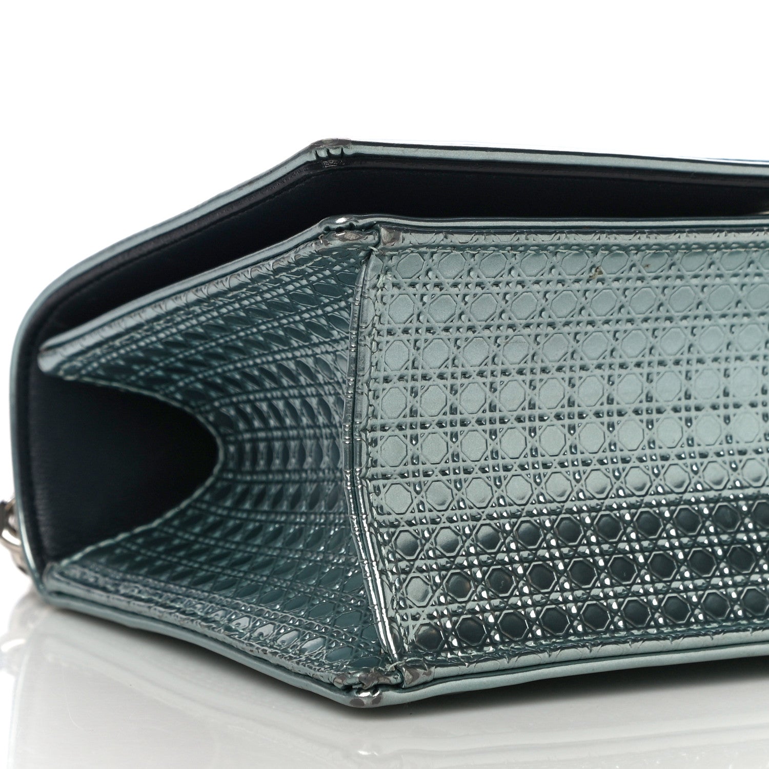 Christian Dior Metallic Patent Micro-Cannage Small Diorama Flap Bag Azur 8 of 17