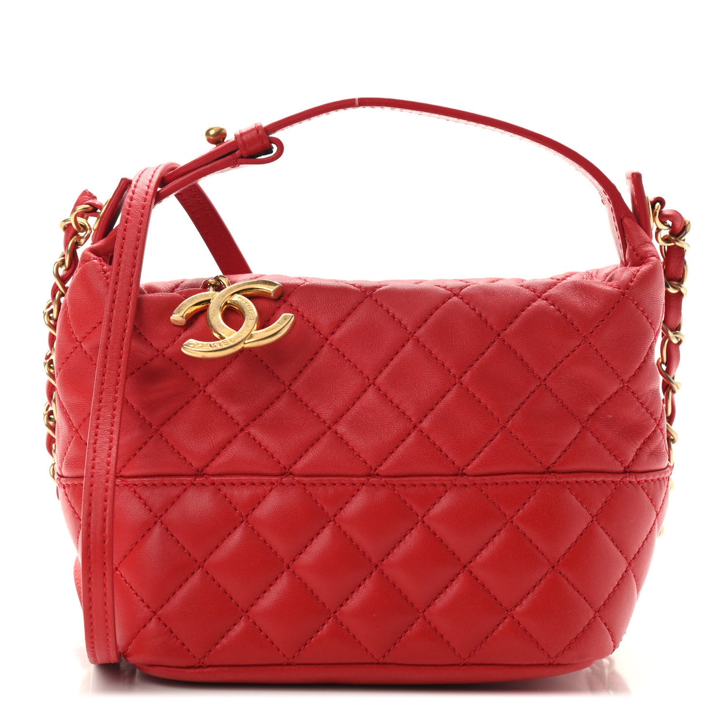 Lambskin Quilted Small Hobo Red