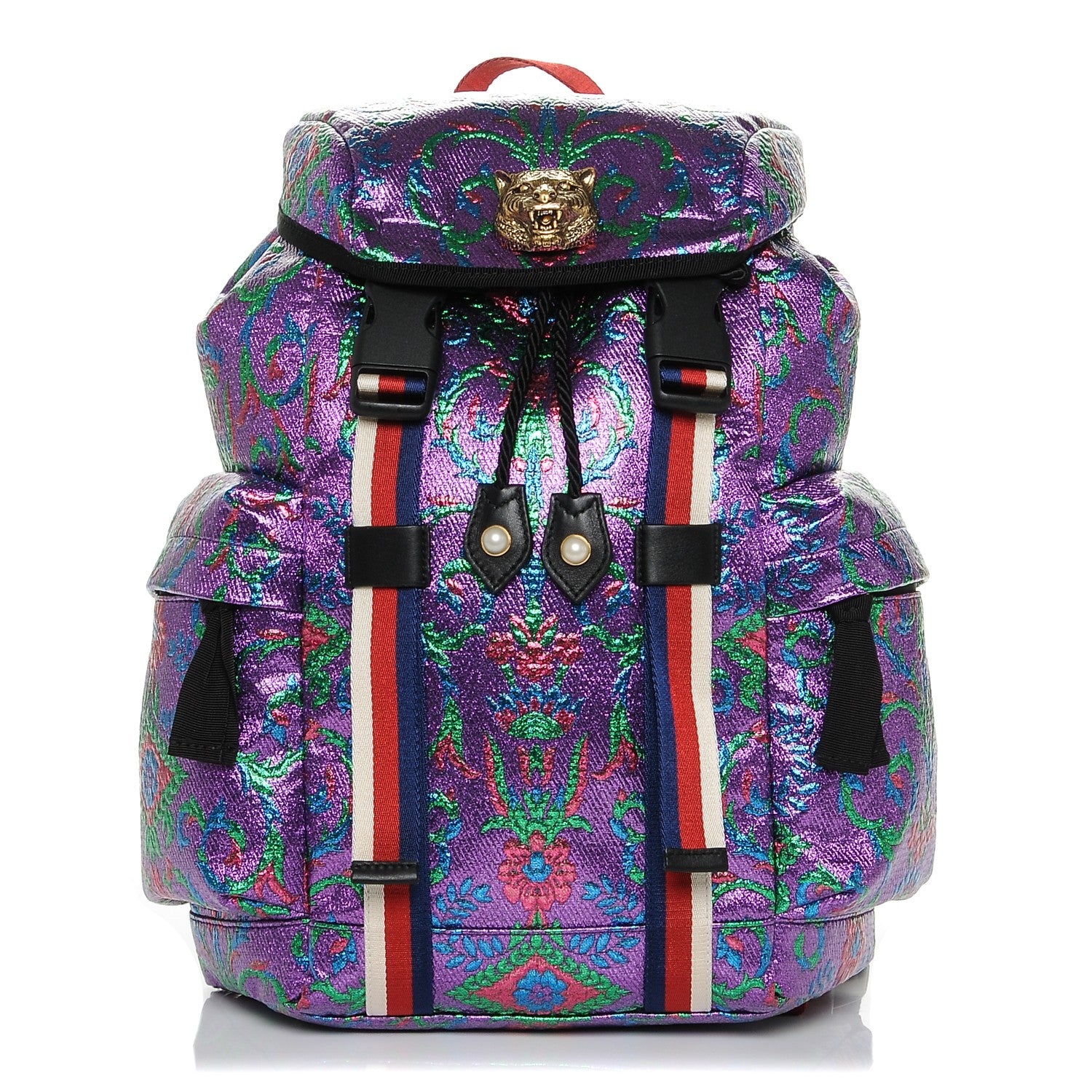Gucci Brocade Web Small Double Buckle Backpack Multicolor 1 of 7