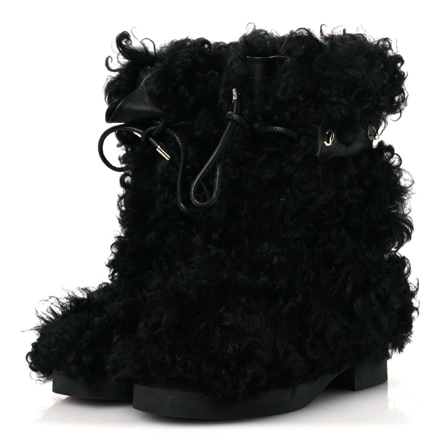 Shearling Sheepskin High Boots 37.5 Black
