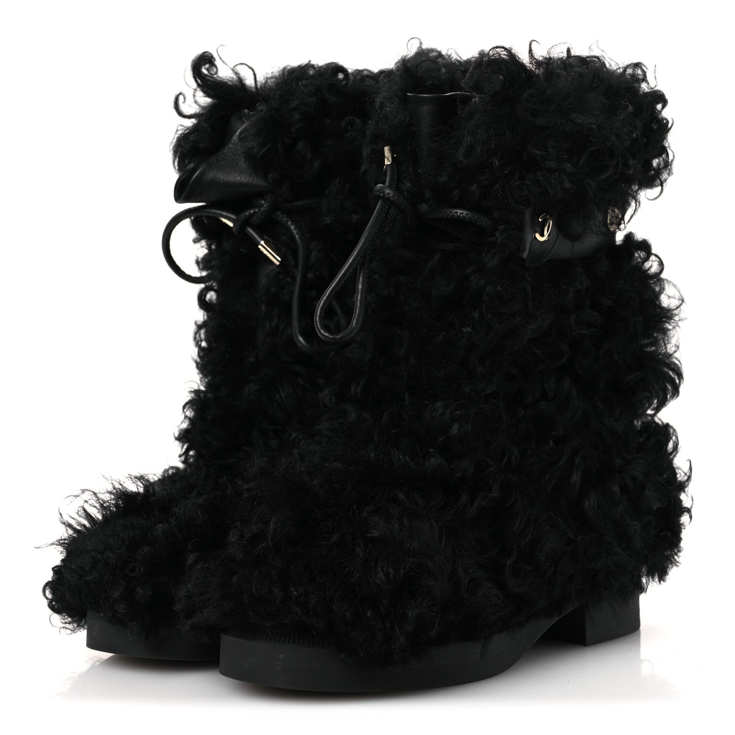 Chanel Shearling Sheepskin High Boots 37.5 Black 4 of 11