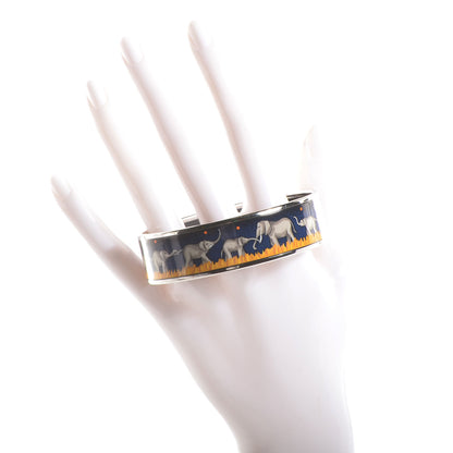 Hermes Enamel Printed Elephants Grazing Wide Bracelet 70 2 of 6
