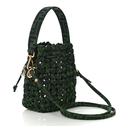 Fendi Fabric Jacquard F is Fendi FF 1974 Woven Knotted Mini Mon Tresor Bucket Bag Verde Black 3 of 10