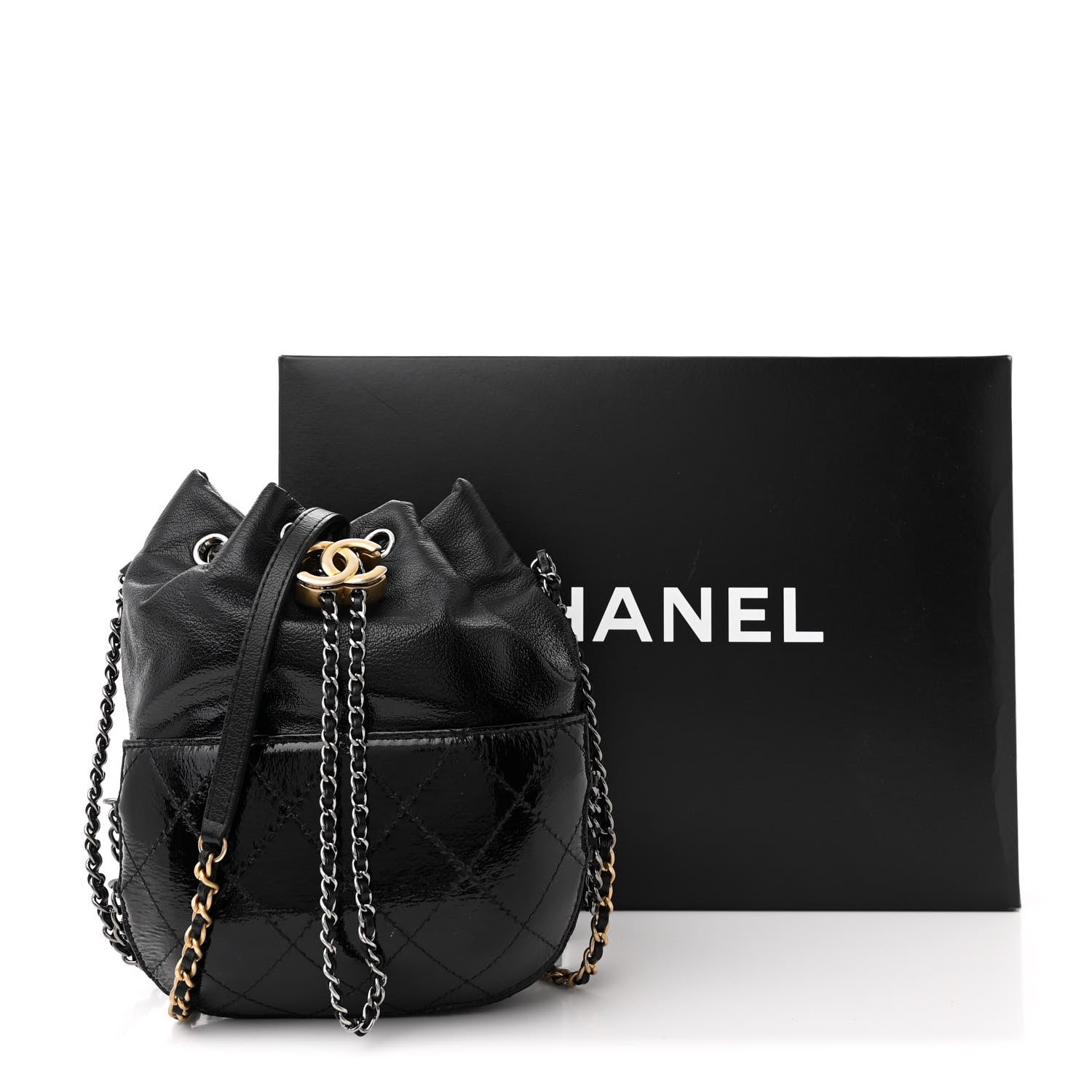 Chanel Patent Goatskin Quilted Small Gabrielle Bucket Black 11 of 11