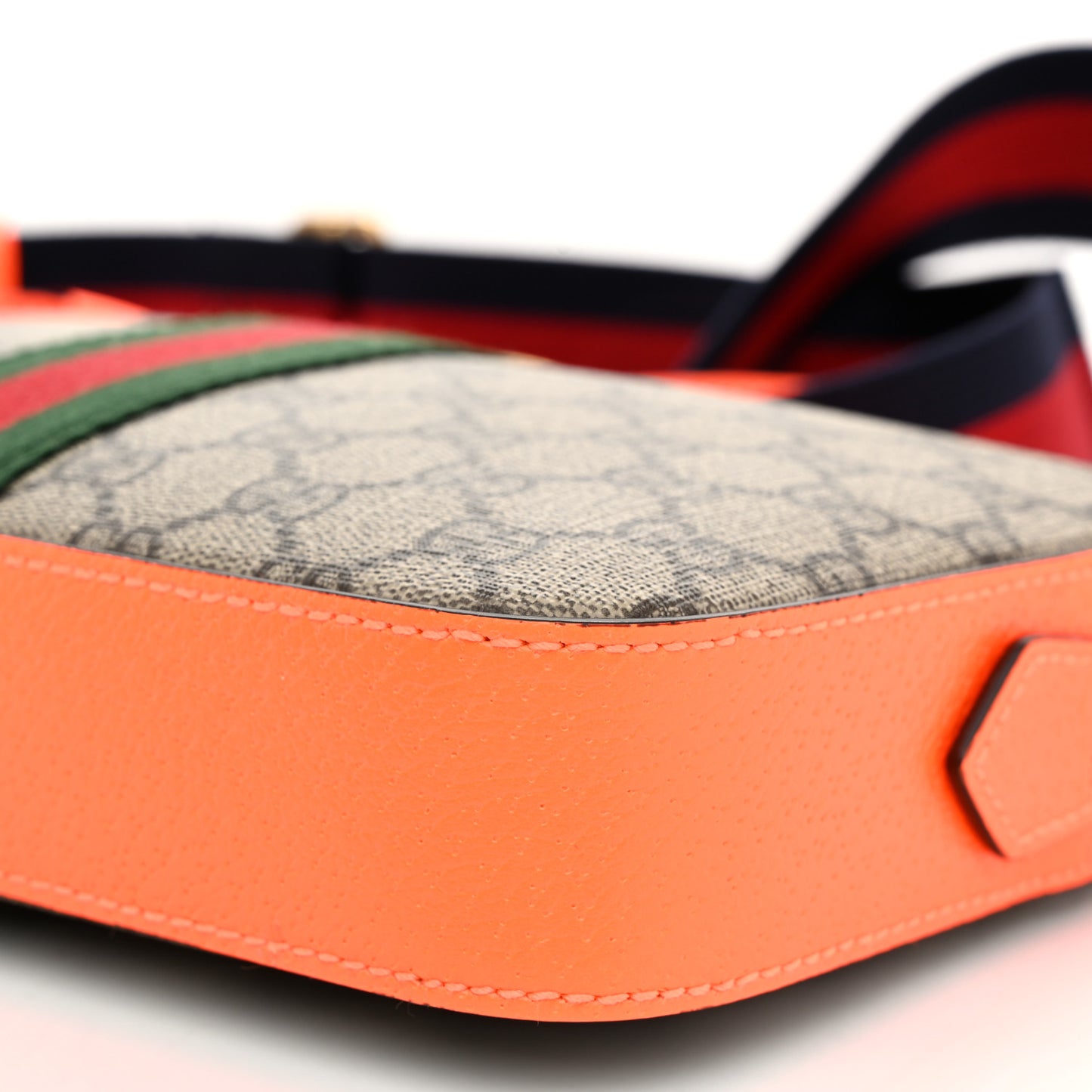 GG Supreme Monogram Textured Dollar Calfskin Web Ophidia Wristlet Shoulder Bag Beige Ebony Orange