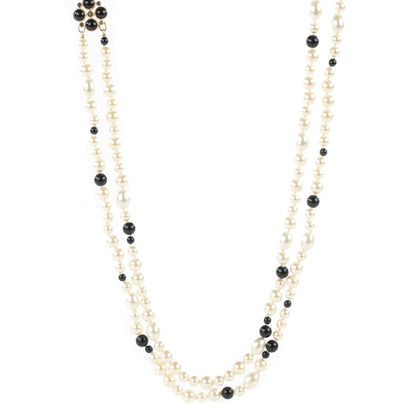 Chanel Irregular Pearl Beaded CC Long Double Strand Necklace Black White 1 of 7