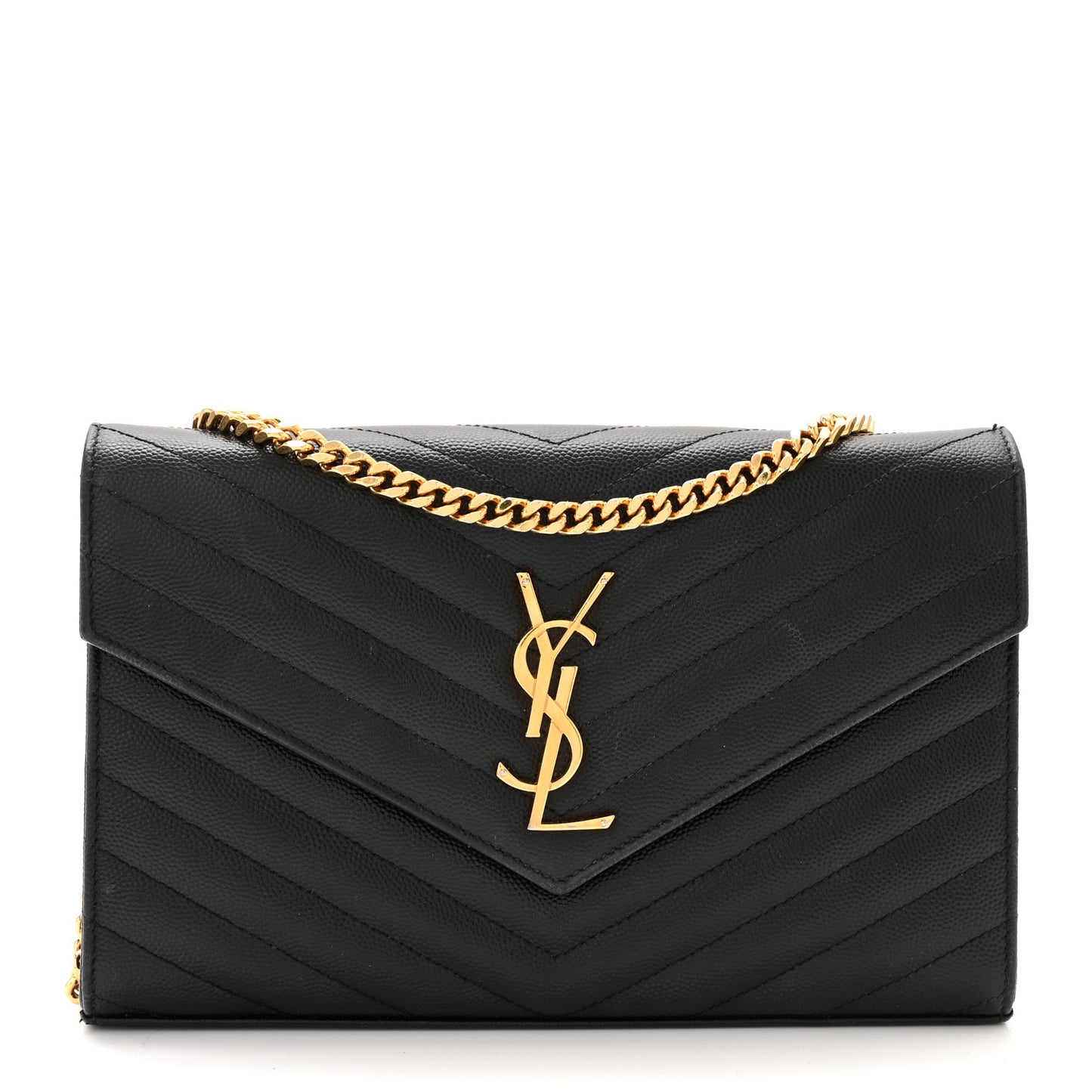 Grain De Poudre Matelasse Chevron Monogram Chain Wallet Black