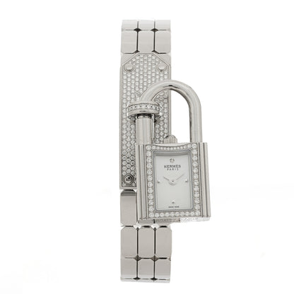 Hermes Stainless Steel Diamond Pave 16mm Kelly Quartz Watch 1 of 6