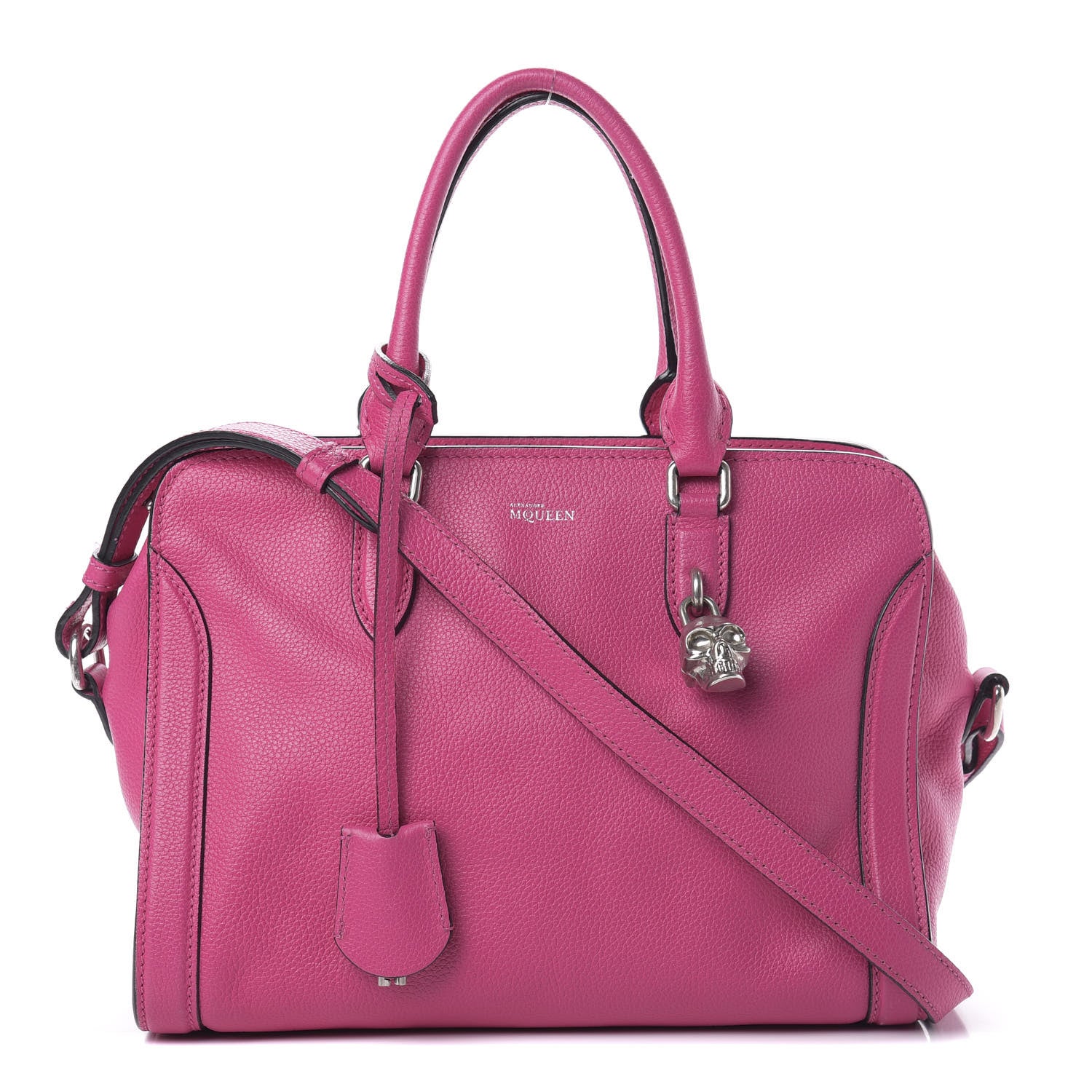 Alexander McQueen Pebbled Calfskin Small Skull Padlock Zip Around Tote Bouganville 1 of 21