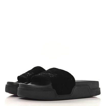 Christian Louboutin Suede Womens Navy Pool Donna Flat Slide Sandals 37.5 Black 4 of 8