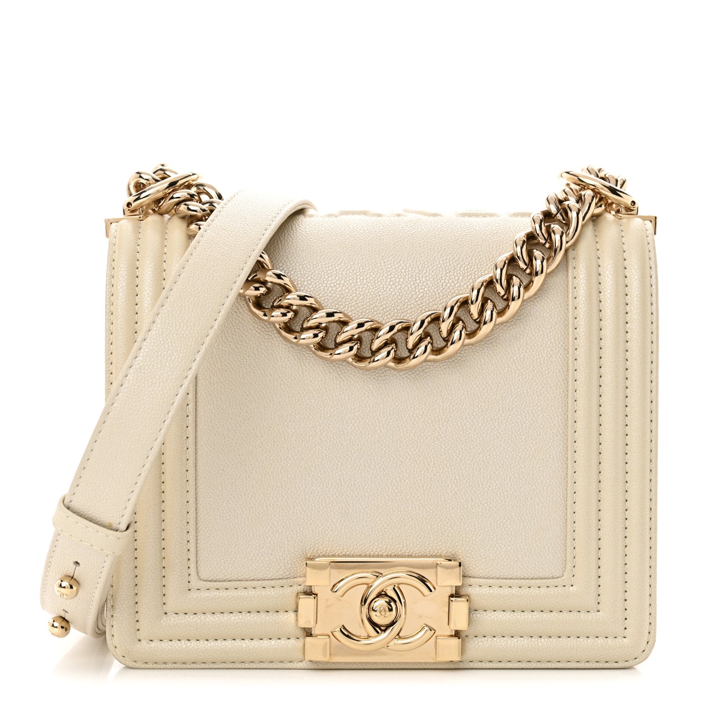 Iridescent Caviar Mini Boy Flap White