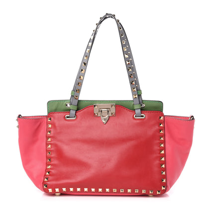 Valentino Garavani Vitello Colorblock Small Rockstud Tote Deep Rose Clover Grey Scarlet 1 of 18