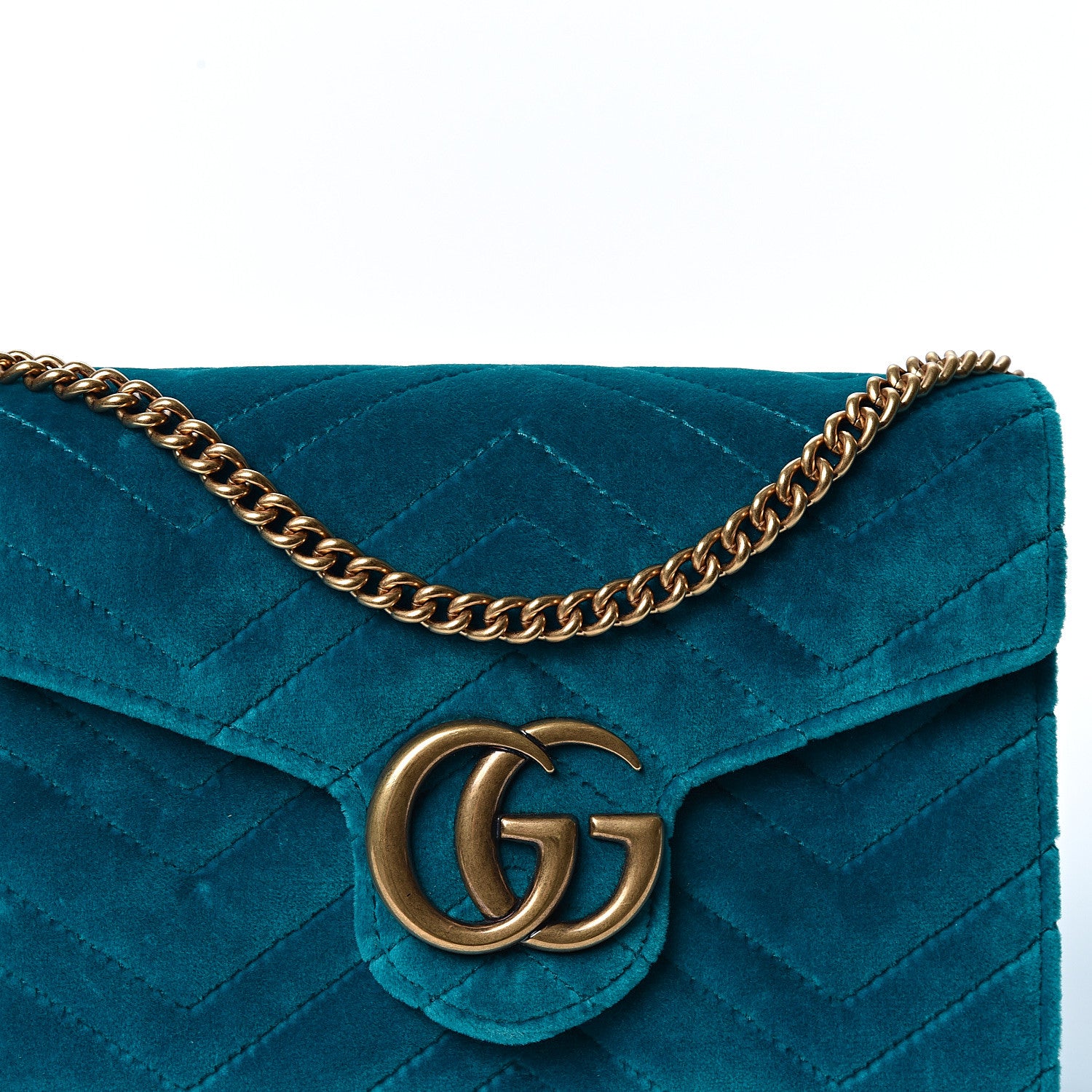 Gucci Velvet Matelasse GG Marmont Chain Wallet Pavone Cyan 7 of 10