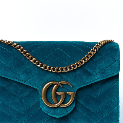 Gucci Velvet Matelasse GG Marmont Chain Wallet Pavone Cyan 7 of 10