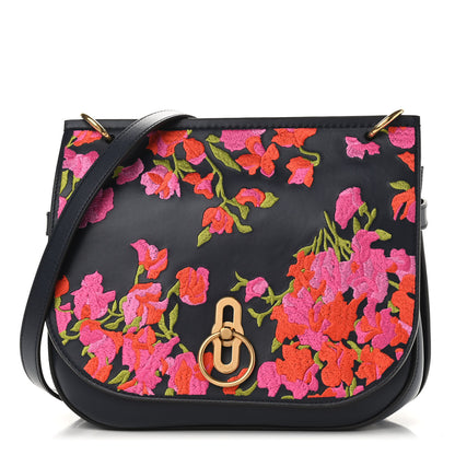 Mulberry Calfskin Embroidered Floral Amberley Satchel Navy 1 of 12