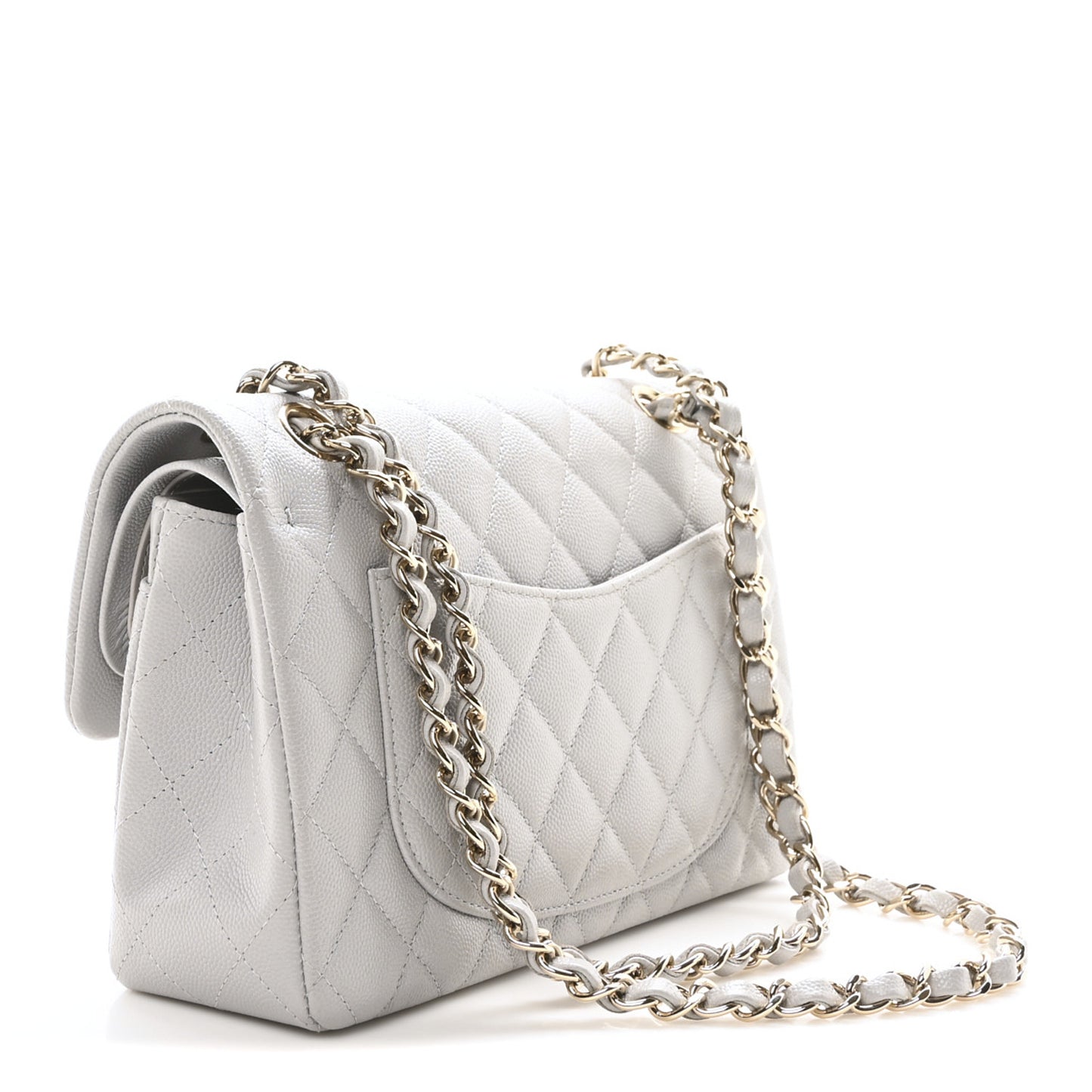 Caviar Quilted Small Double Flap Grey