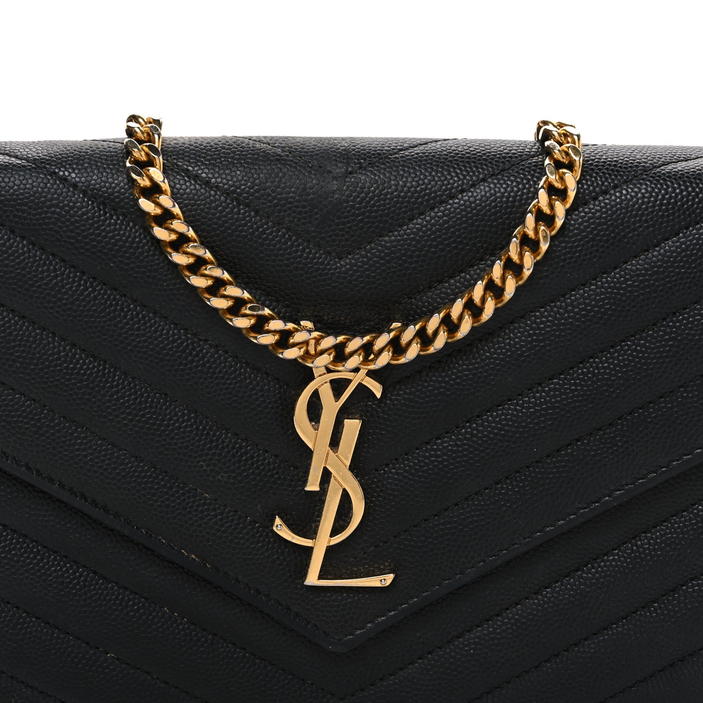 Grain De Poudre Matelasse Chevron Monogram Chain Wallet Black