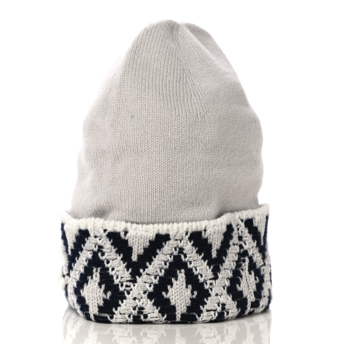 Cashmere Blend CC Beanie Hat With Gloves Set White Navy Blue
