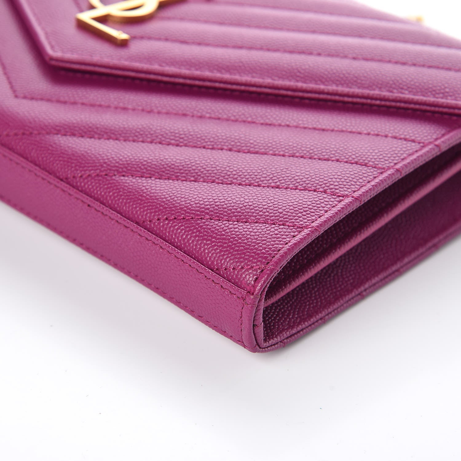 Saint Laurent Grain De Poudre Matelasse Chevron Monogram Chain Wallet Dark Grape 9 of 9