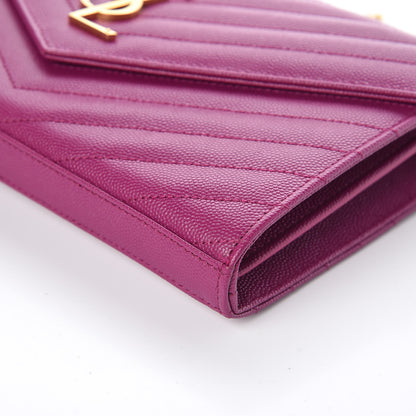 Saint Laurent Grain De Poudre Matelasse Chevron Monogram Chain Wallet Dark Grape 9 of 9