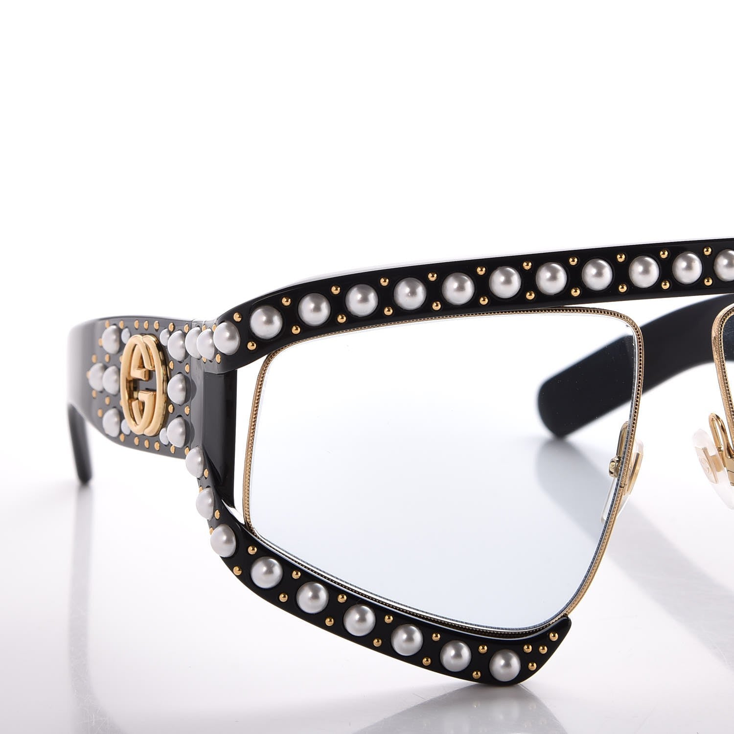 Gucci Acetate Pearl Rectangular Frame Sunglasses GG0234S Black 8 of 9