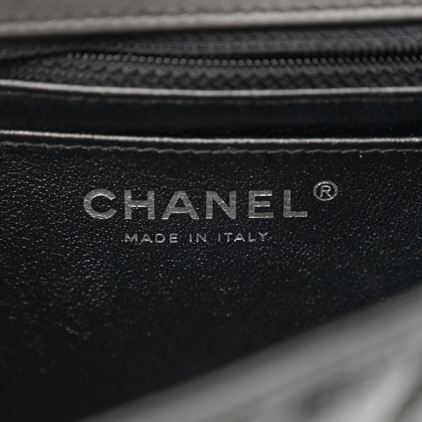 Metallic Patent Crumpled Calfskin Chevron Quilted Mini Square Flap Black