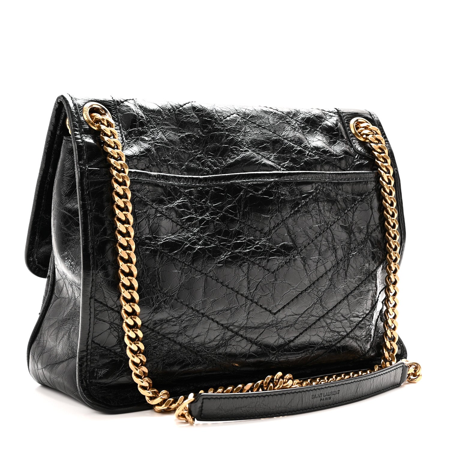 Saint Laurent Crinkled Calfskin Matelasse Monogram Medium Niki Chain Satchel Black 3 of 10