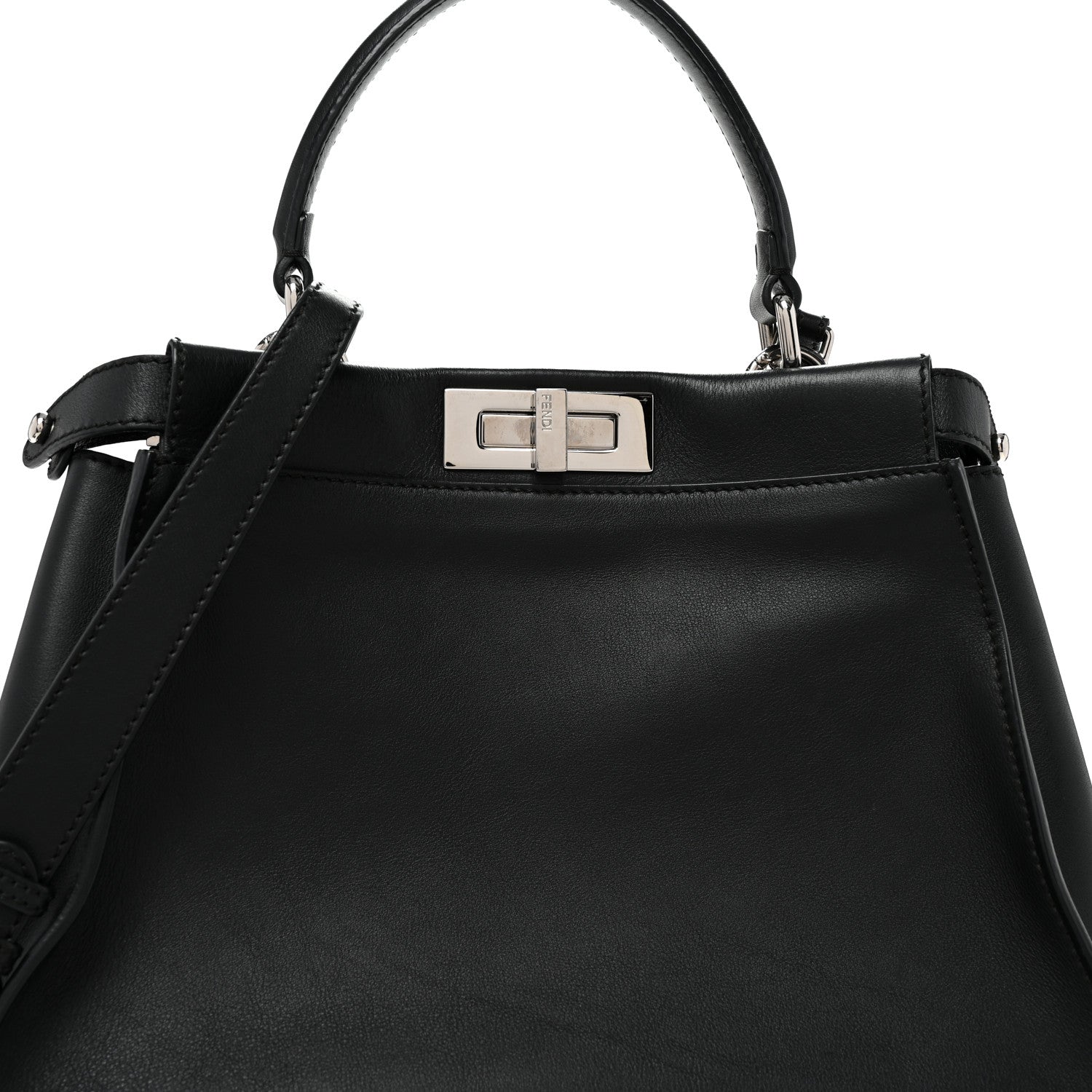 Fendi Vitello Seta Snakeskin Crocodile Monster Eyes Medium Peekaboo Iconic Satchel Black Girasole 8 of 10